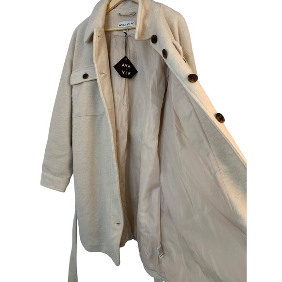 NWT Womens Ava & Viv Oatmeal Belted Trucker Shirt Coat 2X Plus Fleece RZ10405 - Picture 4 of 13